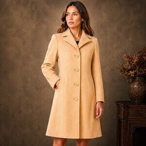 Vintage Larry Levine Italian Lambswool & Cashmere Long Over Coat Beige Tan Sz 4